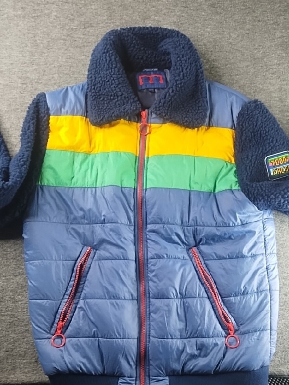 Teddy Fresh  Navy Blue Puffer Jacket with Yellow & Green Panels